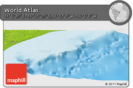 Physical Panoramic Map of the Area around 10° 48' 54" S, 36° 28' 30" W