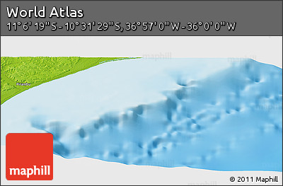 Physical Panoramic Map of the Area around 10° 48' 54" S, 36° 28' 30" W
