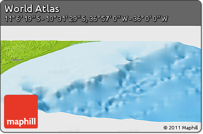 Physical Panoramic Map of the Area around 10° 48' 54" S, 36° 28' 30" W