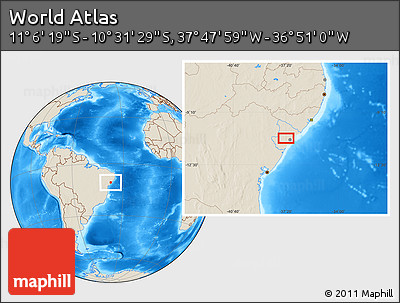 Shaded Relief Location Map of the Area around 10° 48' 54" S, 37° 19' 30" W