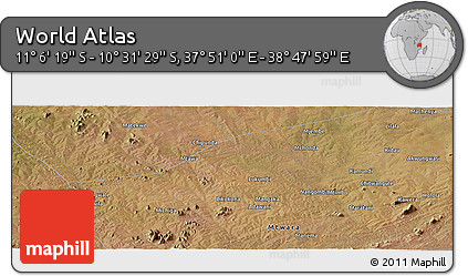 Satellite Panoramic Map of the Area around 10° 48' 54" S, 38° 19' 30" E