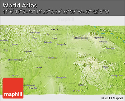 Physical 3D Map of the Area around 10° 48' 54" S, 38° 10' 29" W