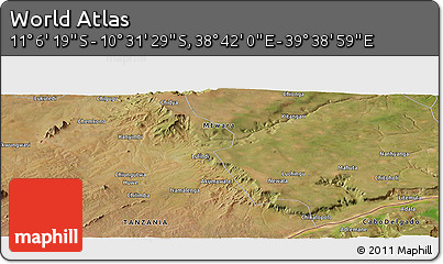 Satellite Panoramic Map of the Area around 10° 48' 54" S, 39° 10' 29" E