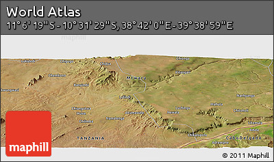 Satellite Panoramic Map of the Area around 10° 48' 54" S, 39° 10' 29" E