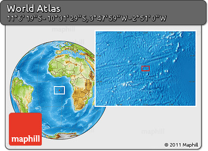 Physical Location Map of the Area around 10° 48' 54" S, 3° 19' 30" W