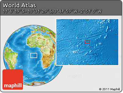 Physical Location Map of the Area around 10° 48' 54" S, 3° 19' 30" W