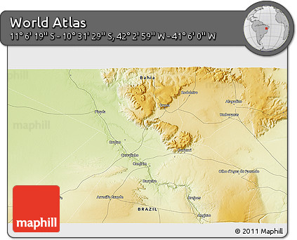 Physical 3D Map of the Area around 10° 48' 54" S, 41° 34' 30" W