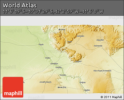 Physical 3D Map of the Area around 10° 48' 54" S, 41° 34' 30" W