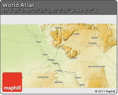 Physical 3D Map of the Area around 10° 48' 54" S, 41° 34' 30" W