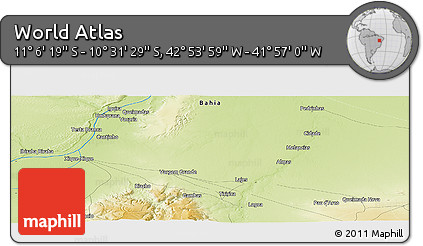 Physical Panoramic Map of the Area around 10° 48' 54" S, 42° 25' 29" W
