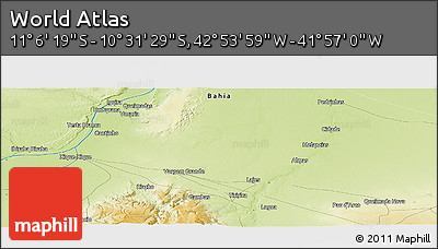 Physical Panoramic Map of the Area around 10° 48' 54" S, 42° 25' 29" W