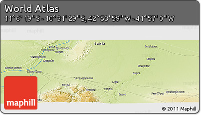 Physical Panoramic Map of the Area around 10° 48' 54" S, 42° 25' 29" W