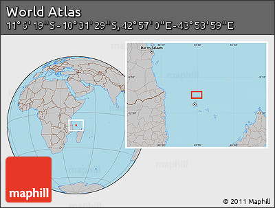 Gray Location Map of the Area around 10° 48' 54" S, 43° 25' 29" E