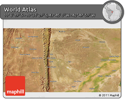 Satellite 3D Map of the Area around 10° 48' 54" S, 43° 16' 29" W