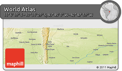 Physical Panoramic Map of the Area around 10° 48' 54" S, 43° 16' 29" W