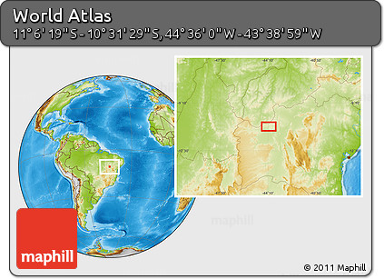 Physical Location Map of the Area around 10° 48' 54" S, 44° 7' 30" W