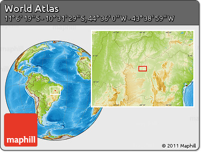Physical Location Map of the Area around 10° 48' 54" S, 44° 7' 30" W