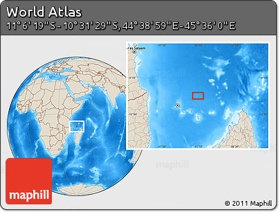 Shaded Relief Location Map of the Area around 10° 48' 54" S, 45° 7' 30" E