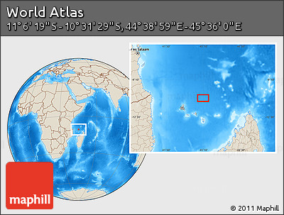 Shaded Relief Location Map of the Area around 10° 48' 54" S, 45° 7' 30" E