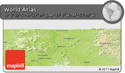 Physical Panoramic Map of the Area around 10° 48' 54" S, 48° 22' 30" W