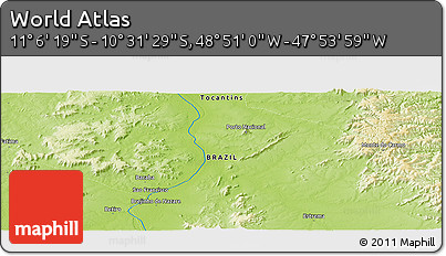Physical Panoramic Map of the Area around 10° 48' 54" S, 48° 22' 30" W