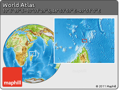 Physical Location Map of the Area around 10° 48' 54" S, 49° 22' 30" E