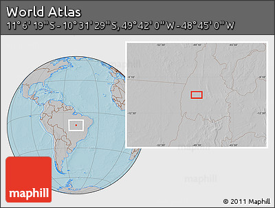 Gray Location Map of the Area around 10° 48' 54" S, 49° 13' 30" W, hill shading