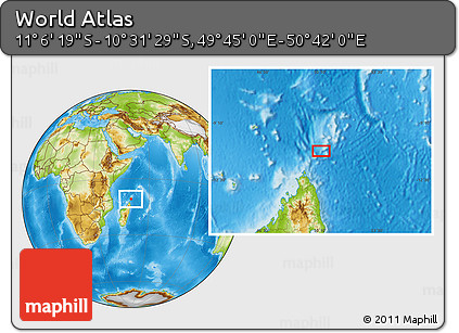 Physical Location Map of the Area around 10° 48' 54" S, 50° 13' 30" E