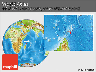 Physical Location Map of the Area around 10° 48' 54" S, 50° 13' 30" E