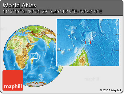 Physical Location Map of the Area around 10° 48' 54" S, 50° 13' 30" E