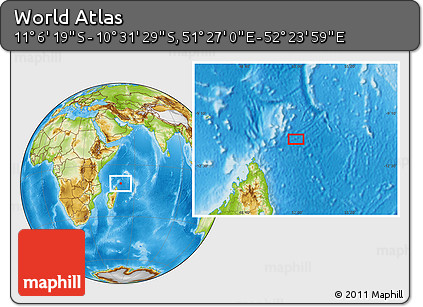 Physical Location Map of the Area around 10° 48' 54" S, 51° 55' 29" E
