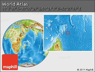 Physical Location Map of the Area around 10° 48' 54" S, 51° 55' 29" E