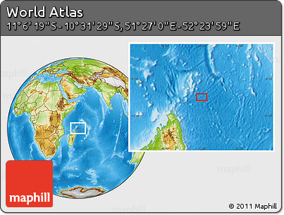 Physical Location Map of the Area around 10° 48' 54" S, 51° 55' 29" E