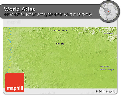 Physical 3D Map of the Area around 10° 48' 54" S, 51° 46' 29" W