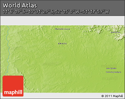 Physical 3D Map of the Area around 10° 48' 54" S, 51° 46' 29" W