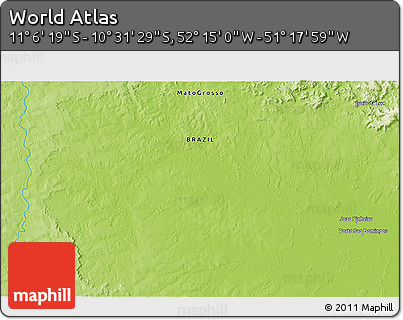 Physical 3D Map of the Area around 10° 48' 54" S, 51° 46' 29" W