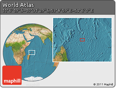 Satellite Location Map of the Area around 10° 48' 54" S, 53° 37' 30" E