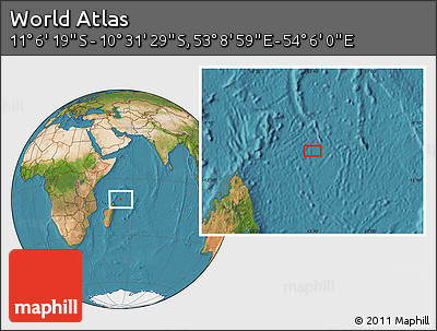 Satellite Location Map of the Area around 10° 48' 54" S, 53° 37' 30" E