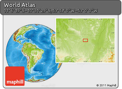 Physical Location Map of the Area around 10° 48' 54" S, 53° 28' 30" W