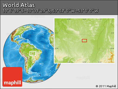 Physical Location Map of the Area around 10° 48' 54" S, 53° 28' 30" W