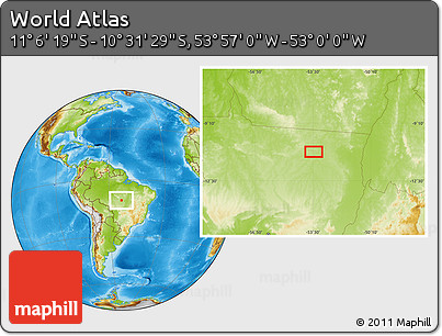 Physical Location Map of the Area around 10° 48' 54" S, 53° 28' 30" W