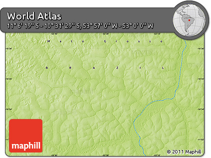 Physical Map of the Area around 10° 48' 54" S, 53° 28' 30" W
