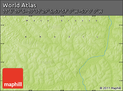 Physical Map of the Area around 10° 48' 54" S, 53° 28' 30" W