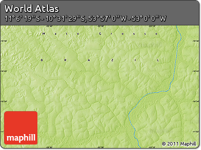Physical Map of the Area around 10° 48' 54" S, 53° 28' 30" W