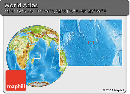 Physical Location Map of the Area around 10° 48' 54" S, 55° 19' 30" E