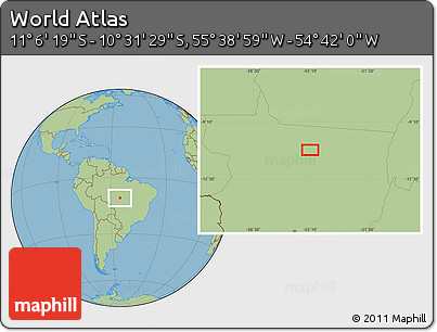 Savanna Style Location Map of the Area around 10° 48' 54" S, 55° 10' 29" W