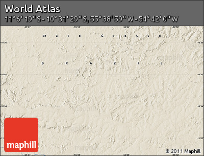 Shaded Relief Map of the Area around 10° 48' 54" S, 55° 10' 29" W