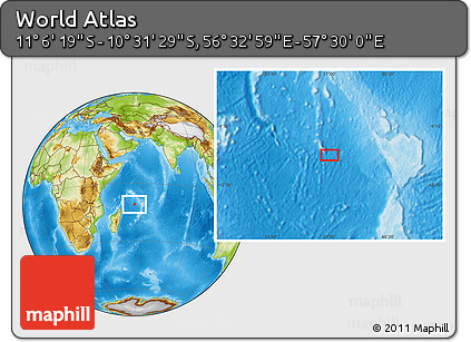 Physical Location Map of the Area around 10° 48' 54" S, 57° 1' 29" E