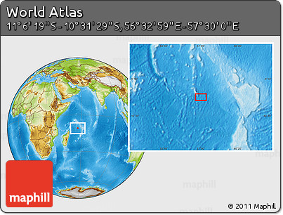 Physical Location Map of the Area around 10° 48' 54" S, 57° 1' 29" E