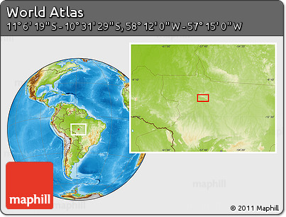 Physical Location Map of the Area around 10° 48' 54" S, 57° 43' 30" W